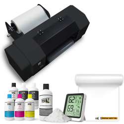 FUSION SERIES BUNDLE: DTFPRO FUSION MODEL J DTF Printer (Direct to Film Printer) - includes BI-Directional Roll Feeder, WICS (White Ink Circulation System), Vacuum, RIP Software, 1 Liter DTF ink, 1.75lb DTF Powder, 100 meter DTF Roll, Training and Onboard