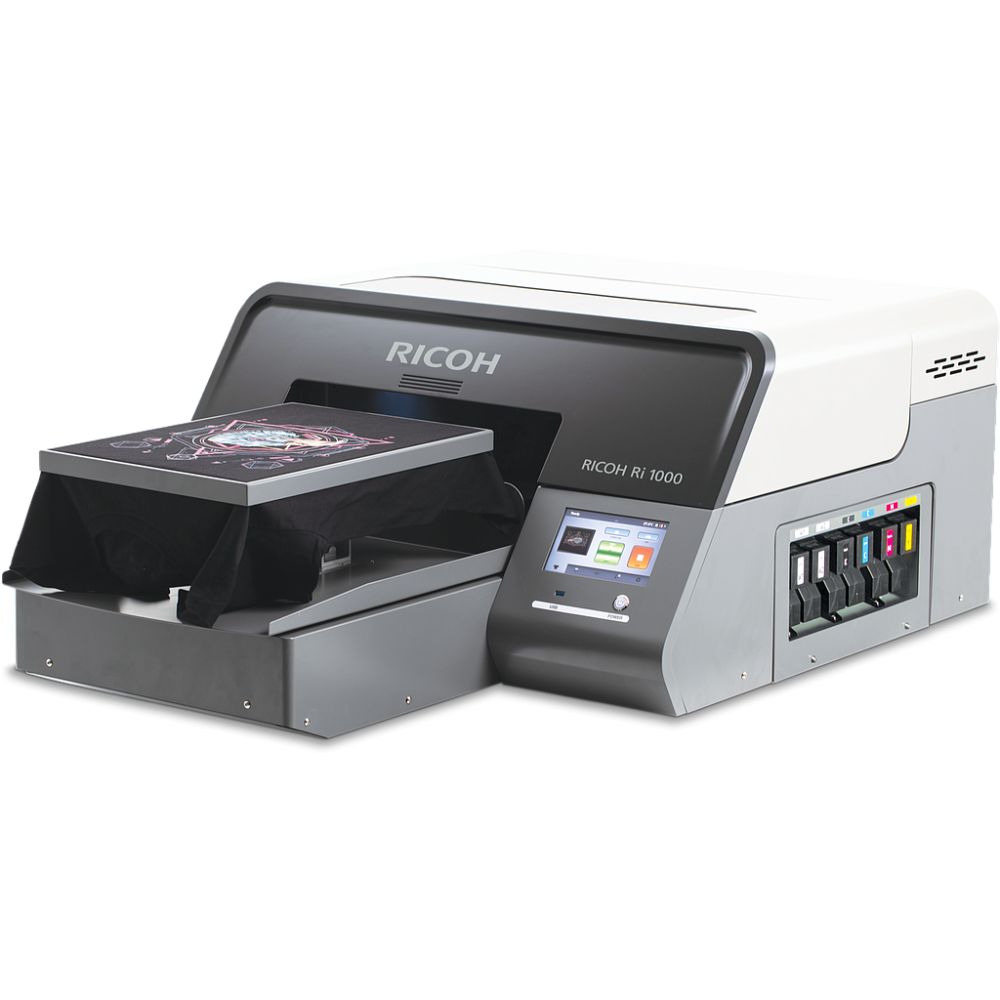 RICOH RI1000 PRINTER BUNDLE DTF READY (Includes Software, Set of 6 Ink  Cartridges, Set of 6 Cleaning Cartridges, Maintenance Materials, DTF Heat  Station, DTF Sheets, DTF Powder, Training and Onboarding) - 123 Refills